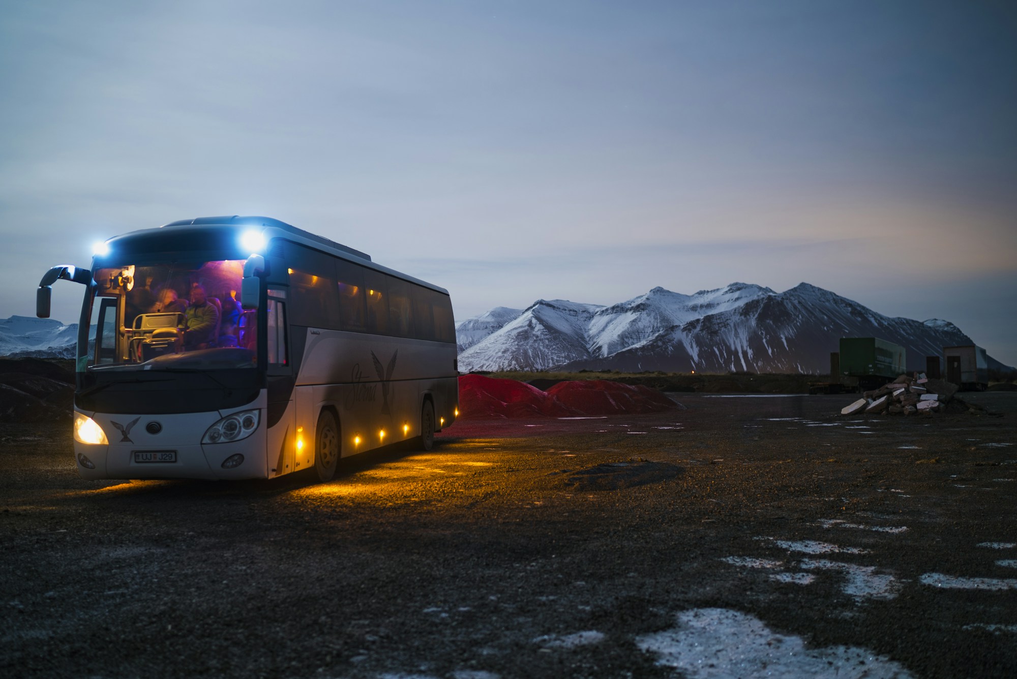 Motorcoach travelling through Alberta scenery