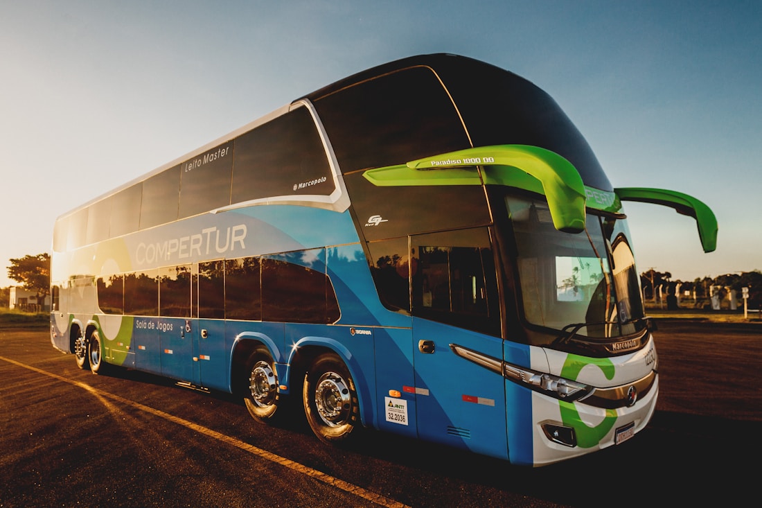 Modern charter coach parked outdoors