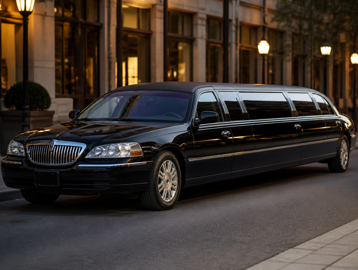 Black stretch limousine for Alberta and British Columbia party bus and limousine rentals
