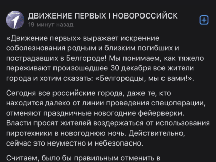 Андрей Кравченко поддержал инициативу активистов «Движения Первых Новороссийск» отменить в городе-герое все новогодние уличные праздничные мероприятия