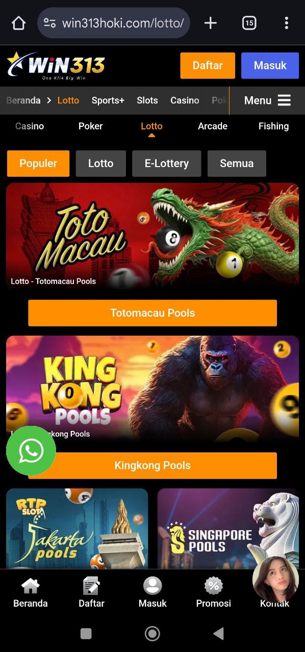 Menu pilihan hiburan win313