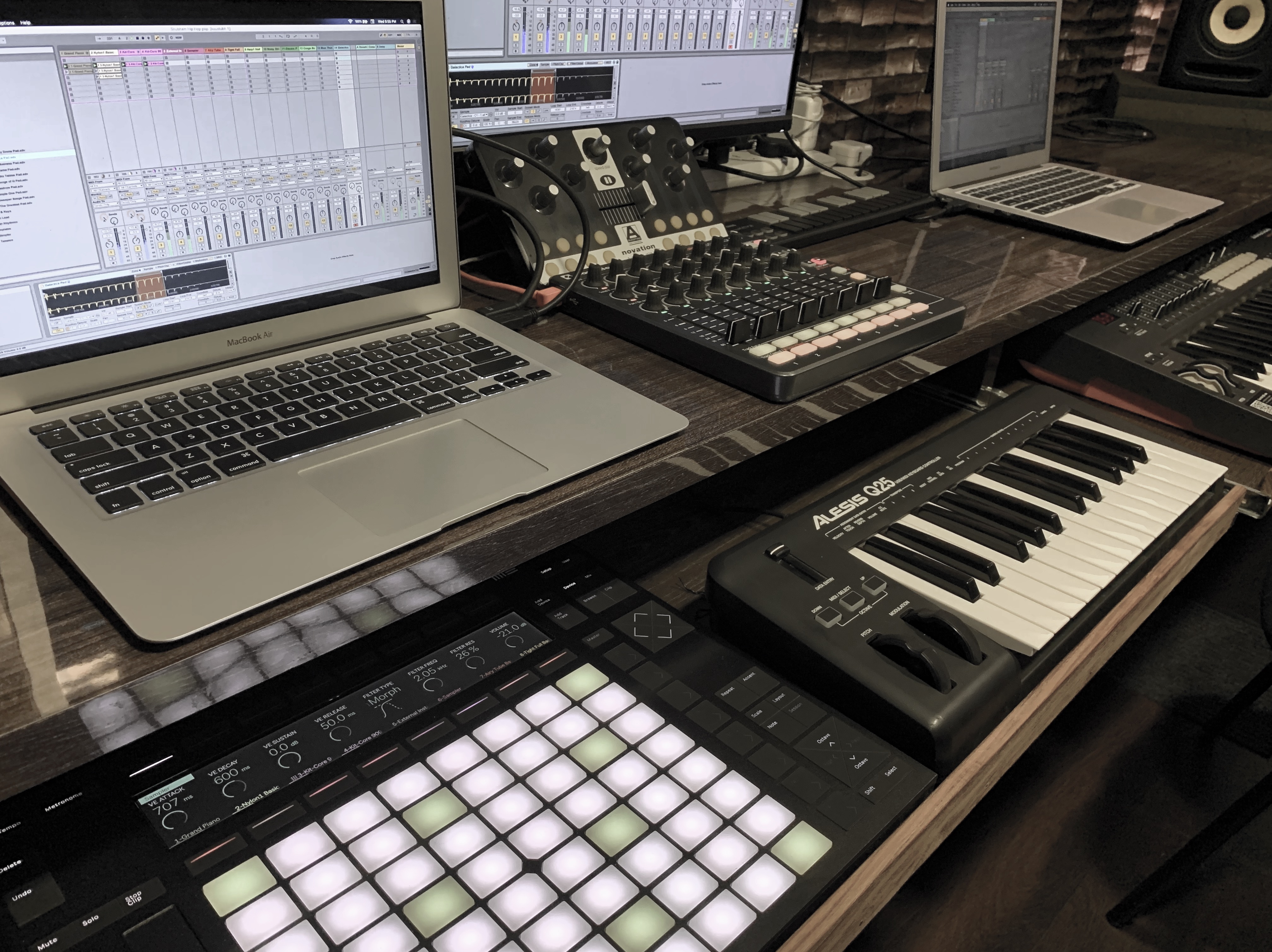 Students learning music production