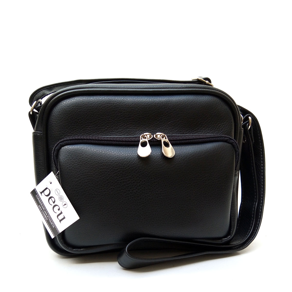 Cartera Bandolera Cuero Eco Bolsillos | Negro