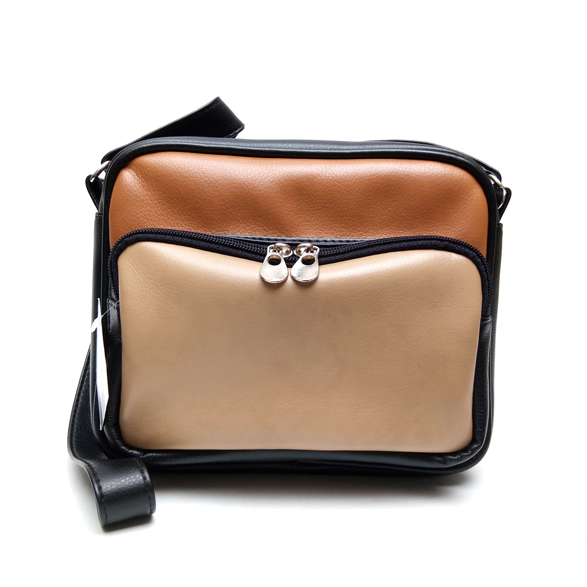 Cartera Bandolera Cuero Eco Bolsillos | Negro/Suela/Avena