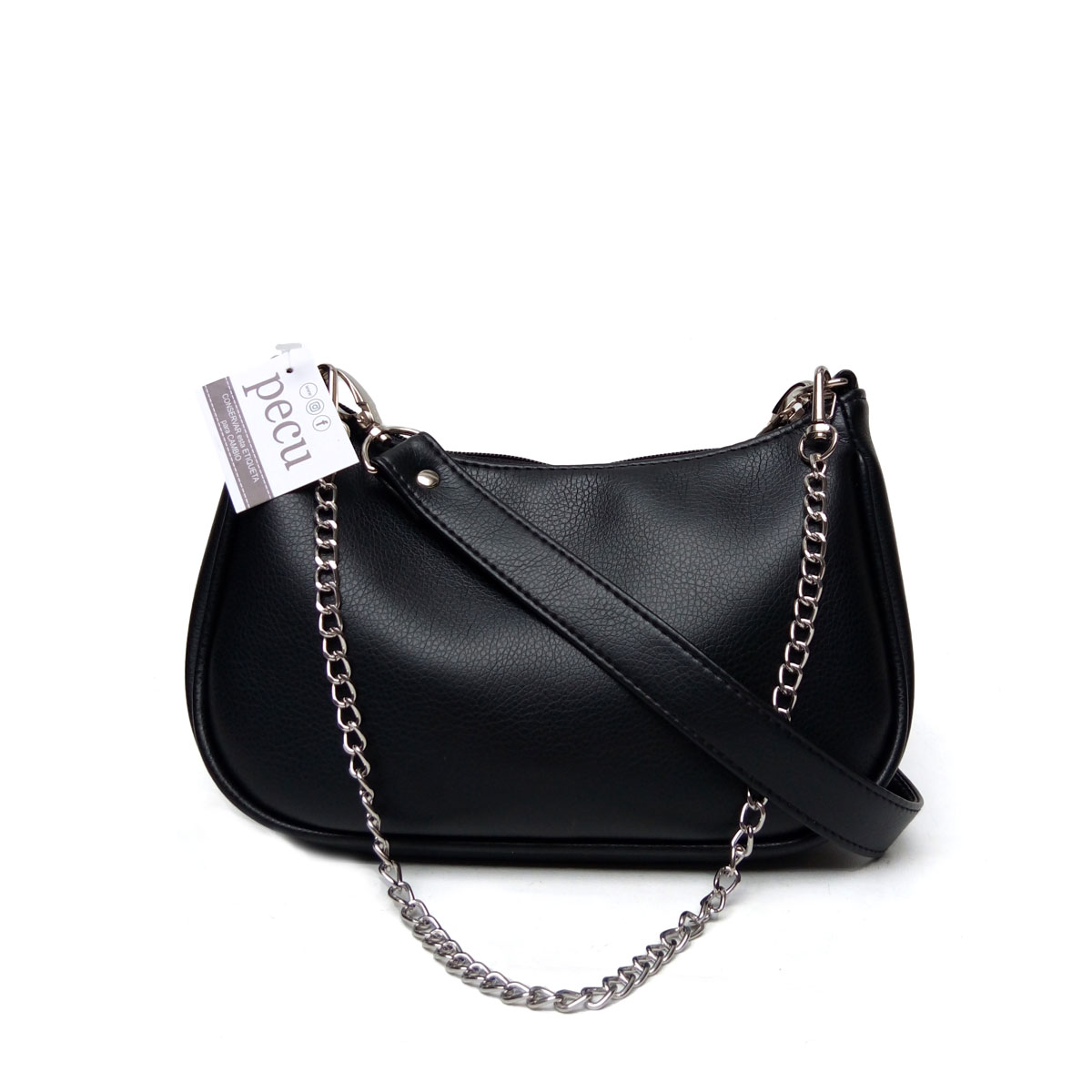 Mini Cartera Doble Correa Cuero Y Cadena | Negro