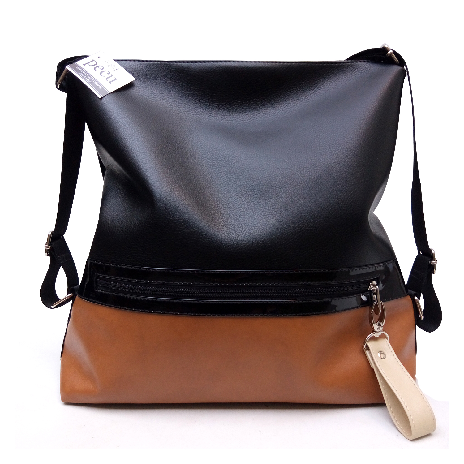 Cartera Bolso Mochila Mujer Cuero Vegano Extra Grande | Negro/Suela