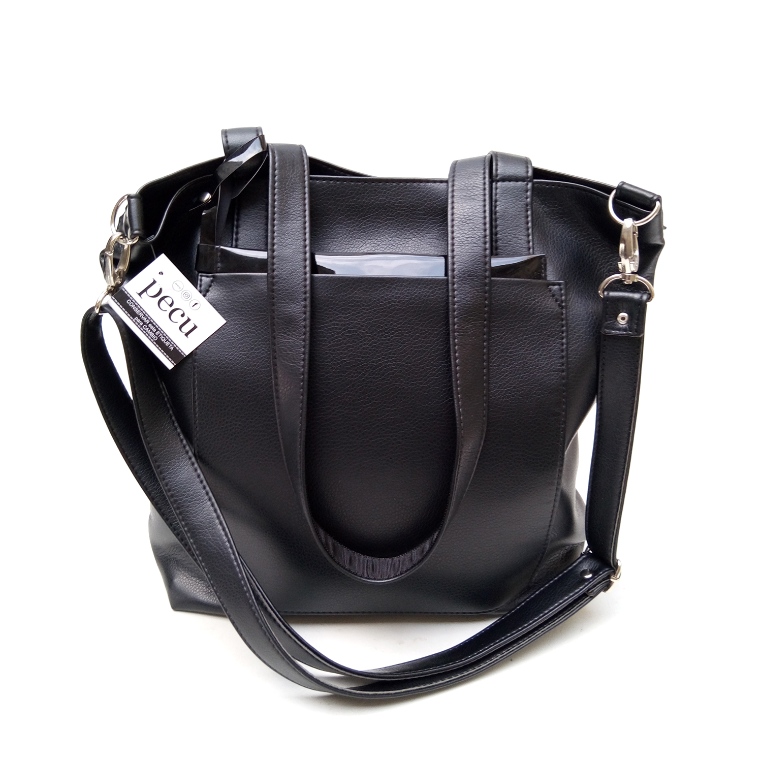 Bolso Shopper Cuero Eco Bolsillos | Negro