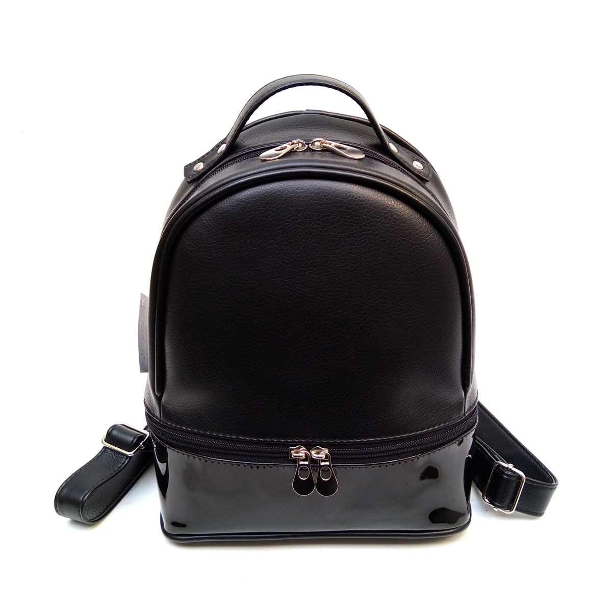 Mini Mochila Zipper | Negro/Charol