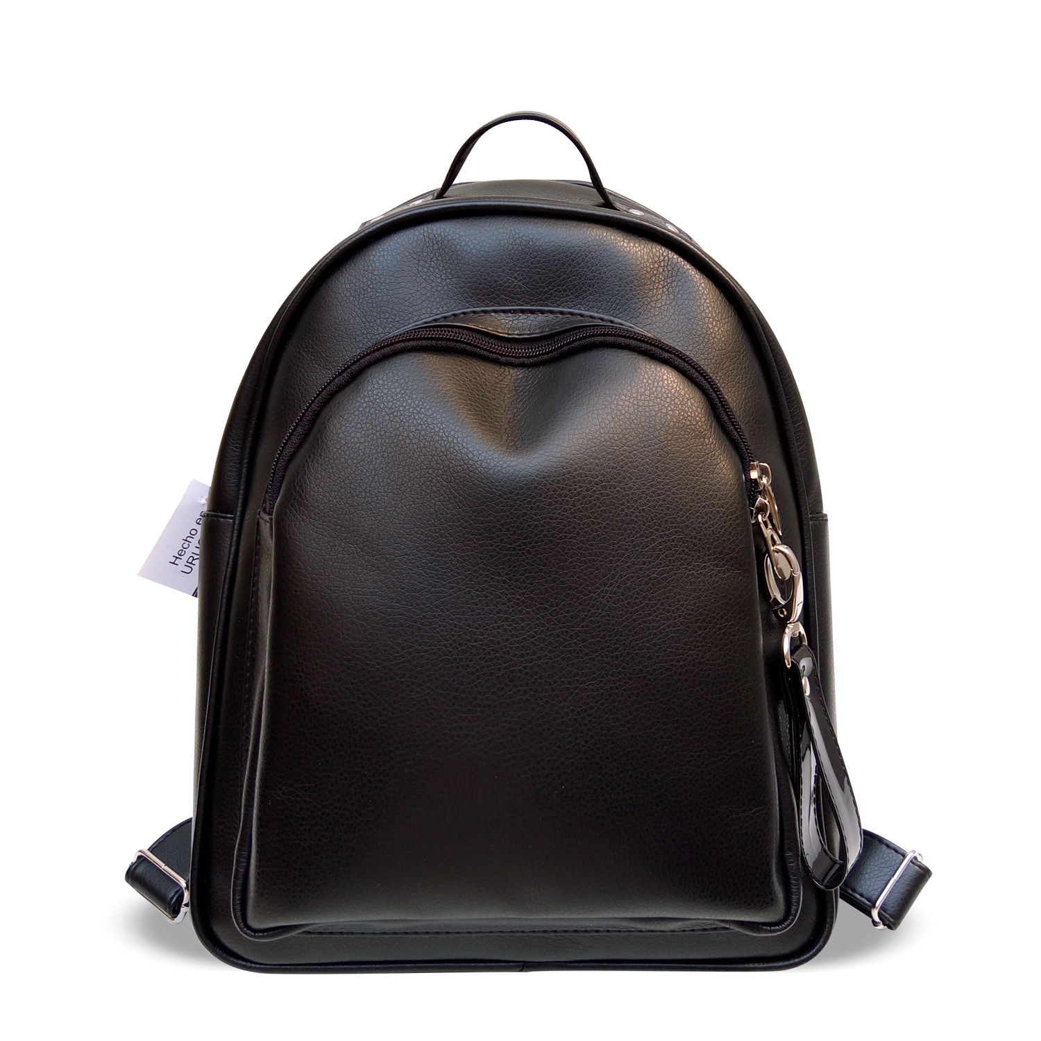 Mochila Xl Cuero Eco Bolsillo Tirador | Negro