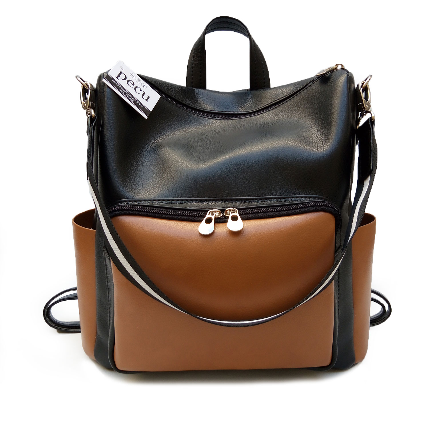 Cartera Mochila Cuero Eco Correa Desmontable | Negro/Suela