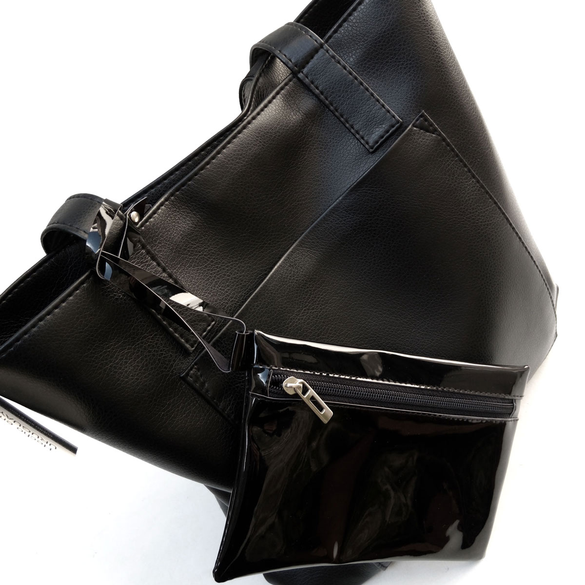 Detalle de Bolso Shopper Cuero Eco Bolsillos | Negro