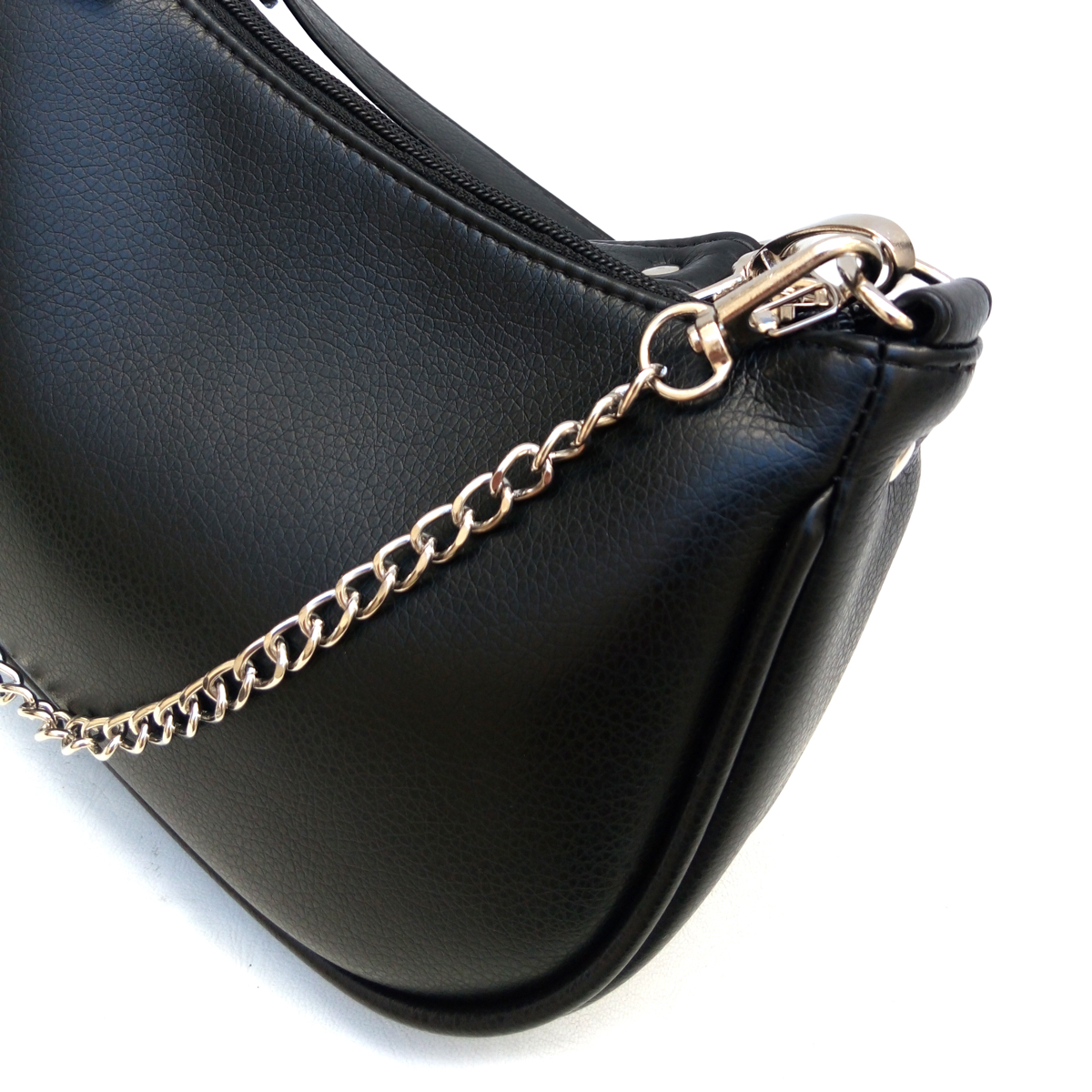 Detalle de Mini Cartera Doble Correa Cuero Y Cadena | Negro