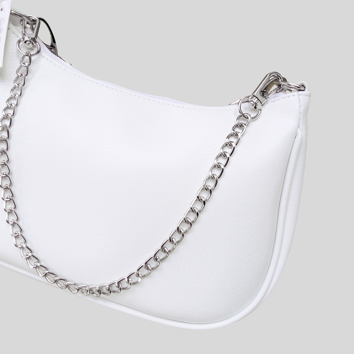 Detalle de Mini Cartera Doble Correa Cuero Y Cadena | Blanco