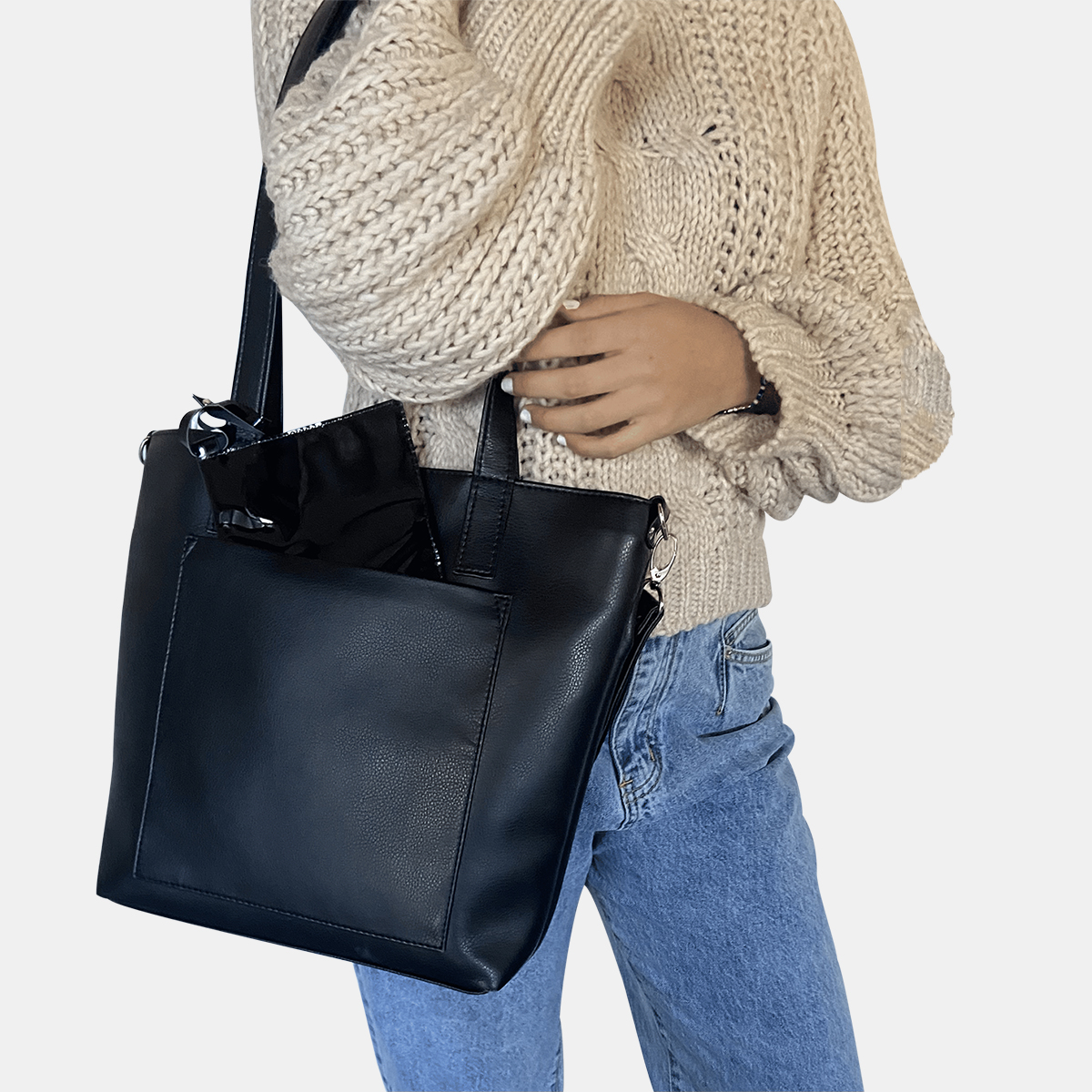 Bolso Shopper Cuero Eco Bolsillos