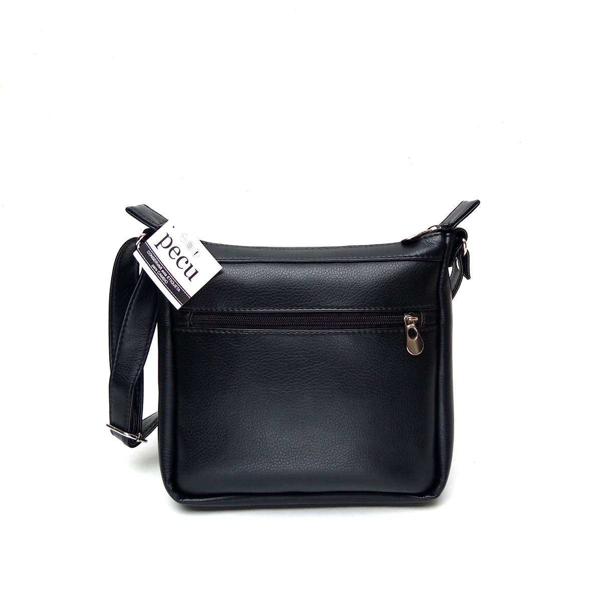 Mini Bandolera Negra Mujer Cuero Vegano Tres Bolsillos