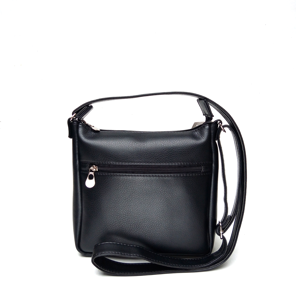 Mini Bandolera Negra Mujer Cuero Vegano Tres Bolsillos