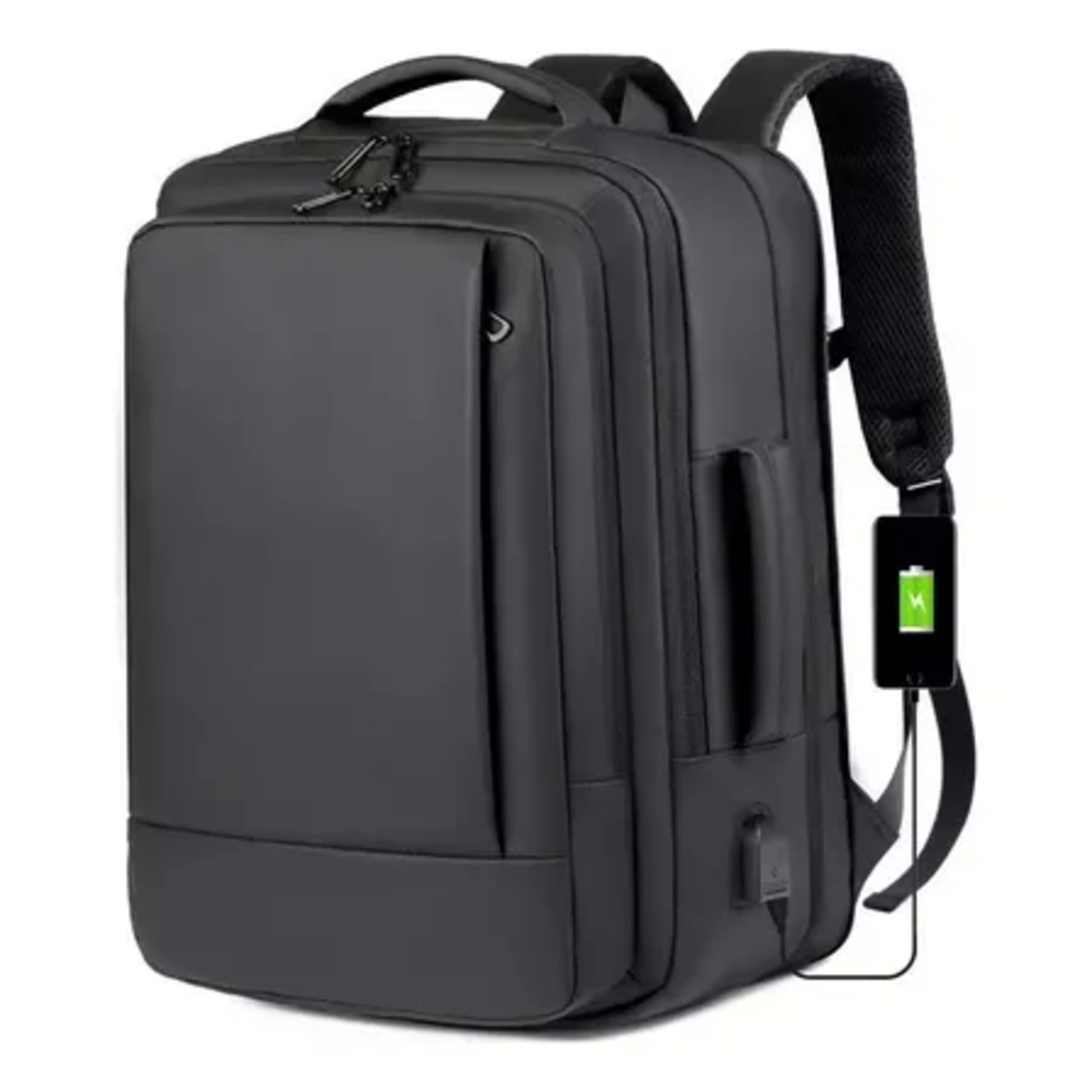 Mochila Dos Homens Com Faixa Impermeável Para Expansão Preto Liso
