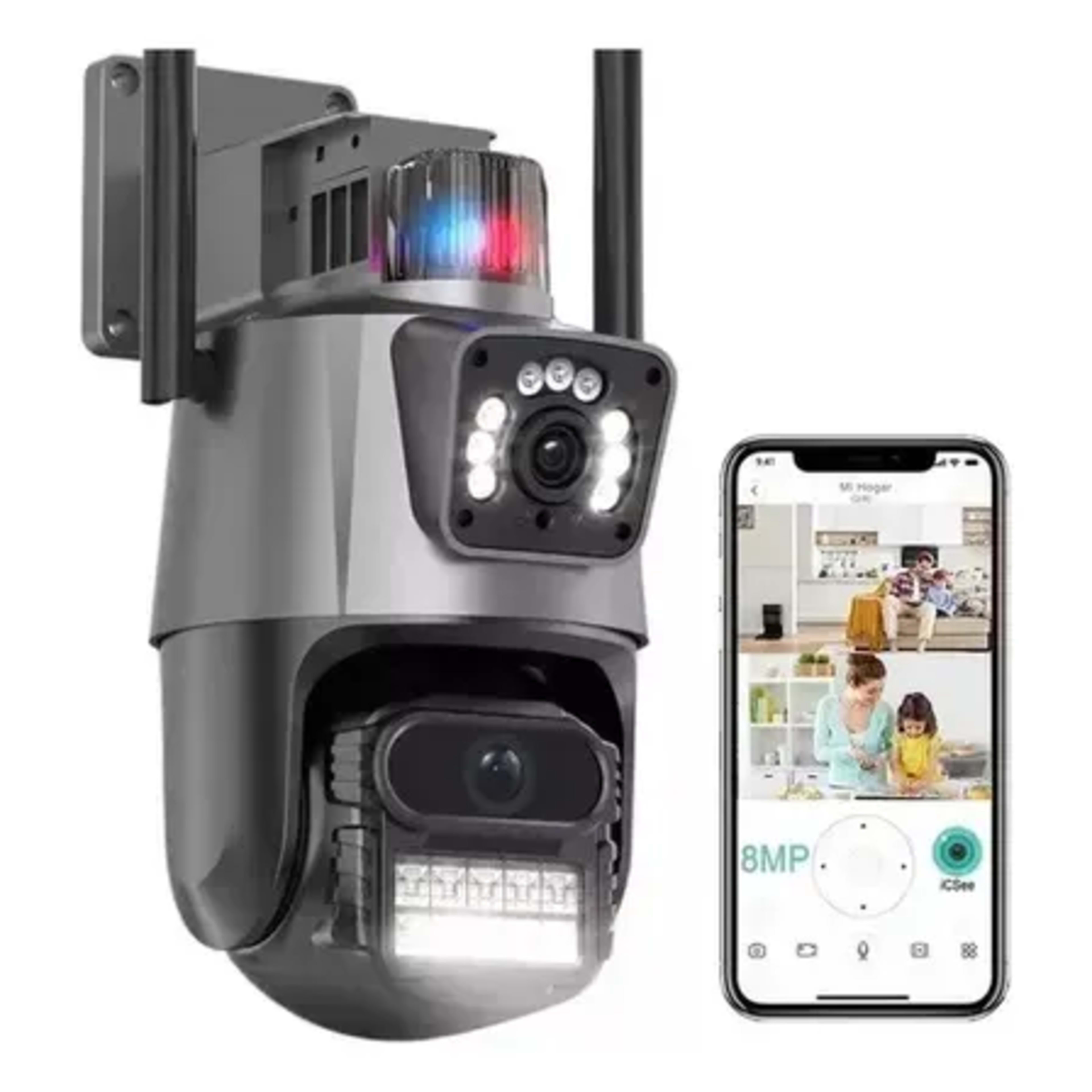 Camera Segurança Externa Lente Dupla 4k 6mp Sirene Policial G.eye Preto E Branco
