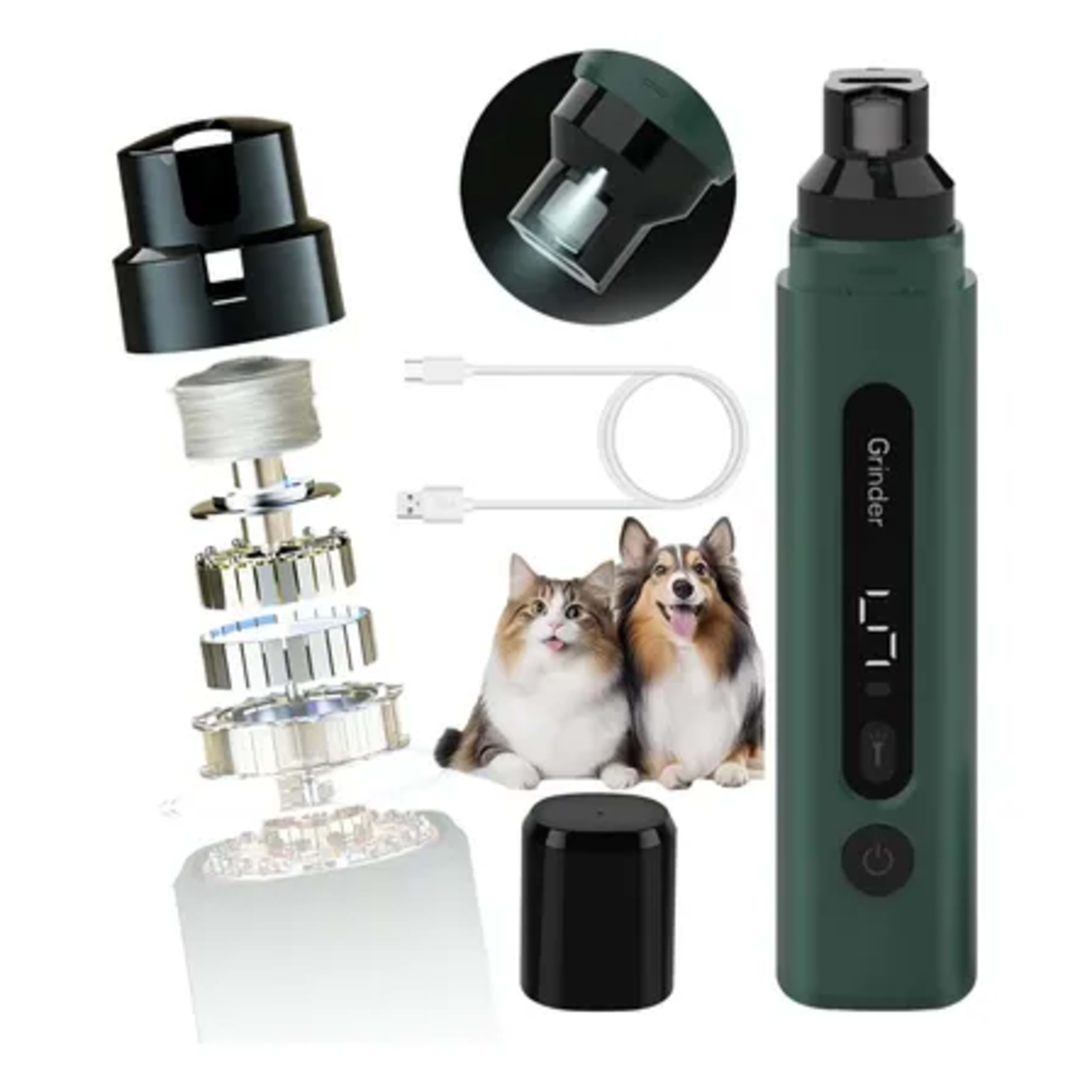 Cortador De Unha Pet Cachorro Gato Lixador Elétrico 5 Modos Verde-escuro
