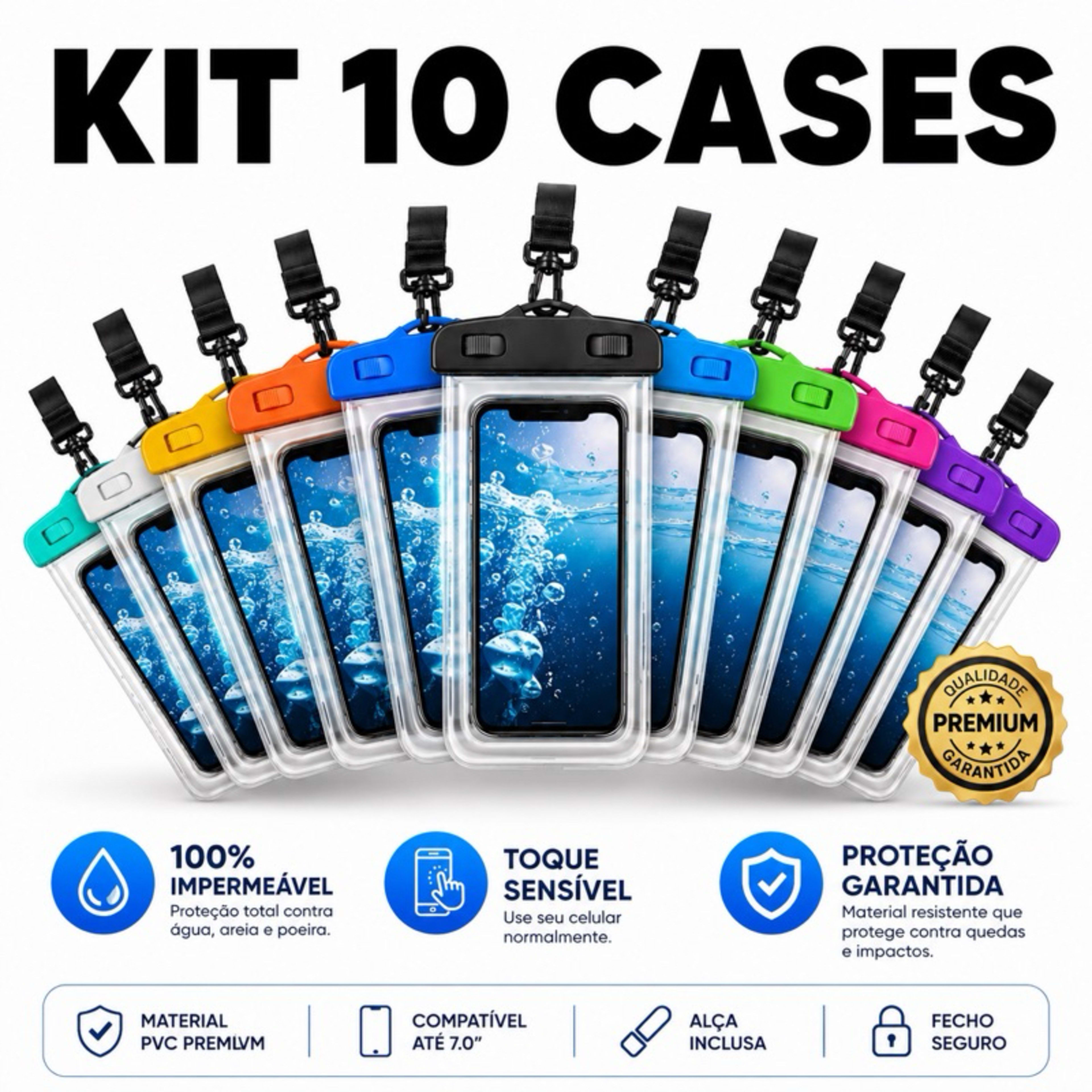 Kit 10 Capas Bolsas Prova Dagua Impermeavel Universal Transparente Celular Protegido