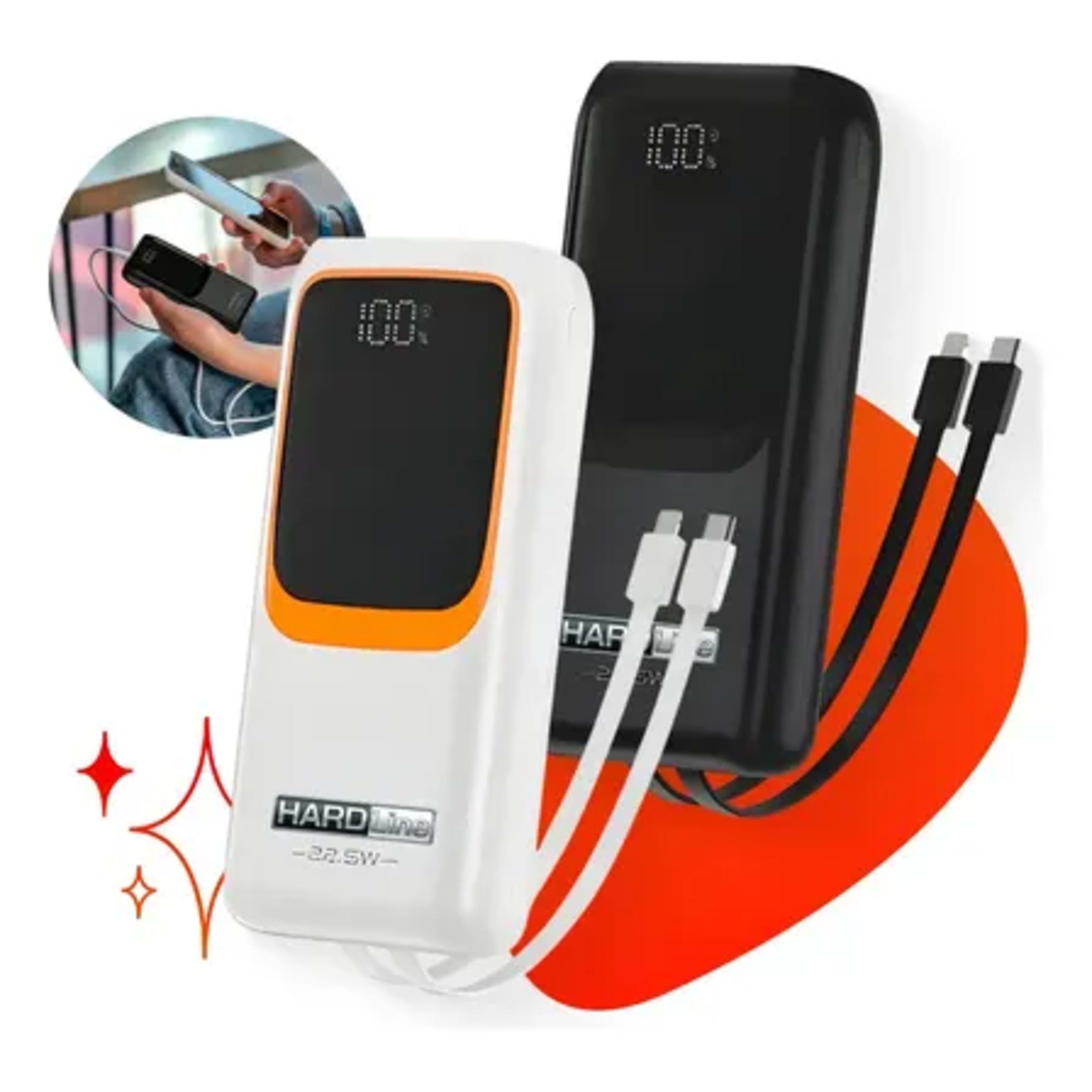 Carregador Portátil Power Bank Turbo 20000mah 22.5w Universal Para iPhone Samsung Motorlola Xiaomi Com Display Digital Preto ou Branco- Hardline