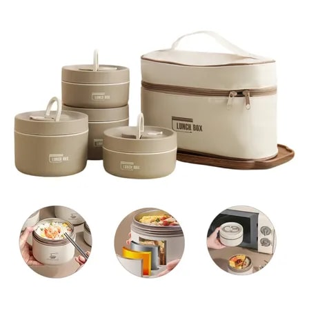Kit 4 Marmitas Térmicas Herméticas Inox 2x440+2x600ml +bolsa Marrom