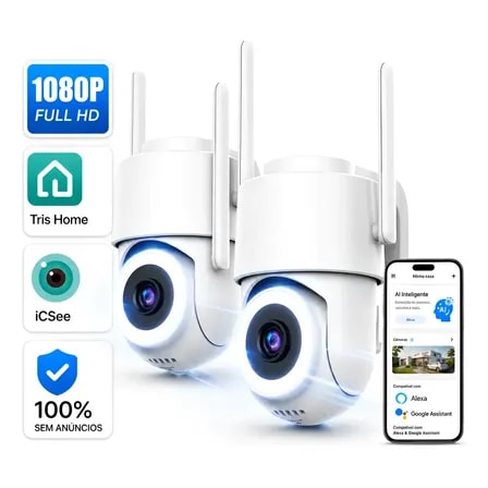 Kit 2 Câmeras Segurança Wifi Ip Externa Ip66 Visão Noturna Branco