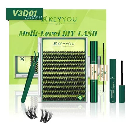 Kit Cílios Extensões Keyyou V3d01 Postiços 3d Mistas Longas V3d01 D 1.8 Cm 0.07 Mm