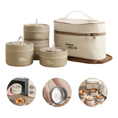 Kit 4 Marmitas Inox Térmicas Herméticas 2x440+2x600ml +bolsa Marrom