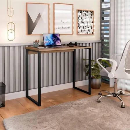 Escrivaninha Industrial Mesa Estudo Aparador Office Aço Mdf