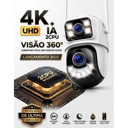Câmera 4k Uhd A28b Nexgen 360° Ptz Ia 2cpu Full Color Ip66 Câmera Ip Ia 2cpu | 4k Uhd Lente Dupla Ptz 360° Auto Tracking Full Color Wifi Icsee Tem Entrada Sd 256gb