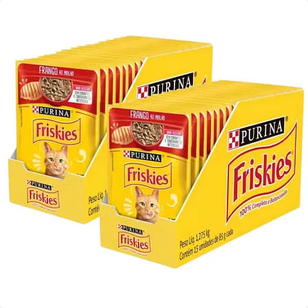 Ração Úmida Gatos Adultos Friskies Sabor Frango Sachê 85g Kit 30
