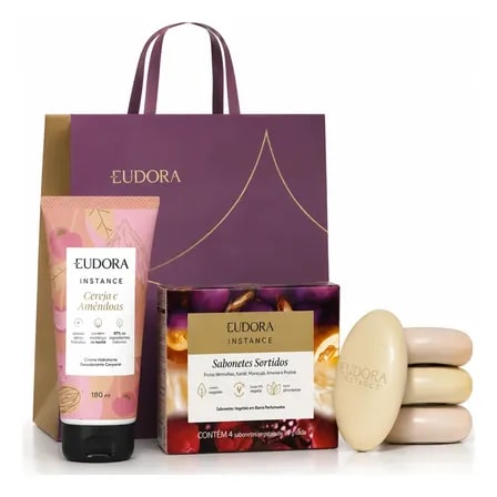 Kit Eudora Creme Cereja E Amêndoas 180ml + Cx Sab Sortidos