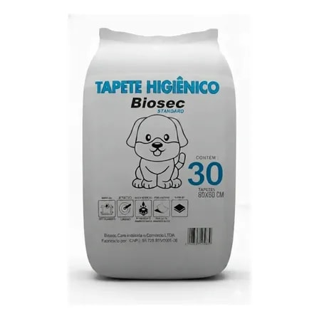 Tapete Higiênico 80x60 Para Pet Cachorro Cães 30 Unidades Descartável Com Fitas Adesivas Anti Odor Atrativo Canino Biosec Standard Branco