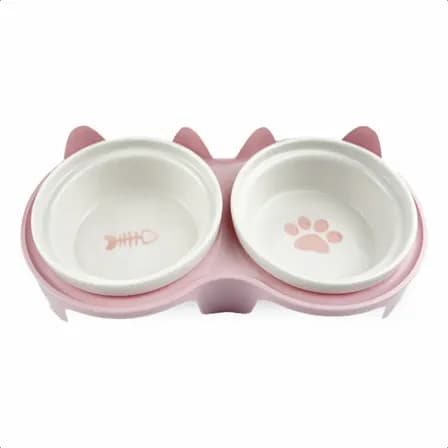 Comedouro Bebedouro Duplo Elevado Tigela Cerâmica Gatos Cães 0v Rosa