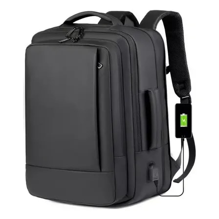 Mochila Dos Homens Com Faixa Impermeável Para Expansão Preto Liso