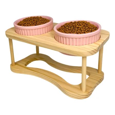 Comedouro Cães E Gatos Elevado Ergonomico Duplo Em Porcelana
