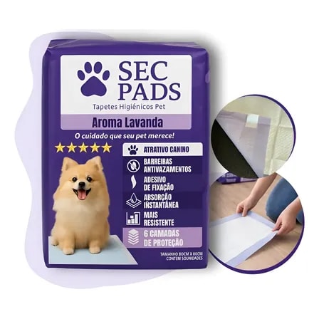 Tapete Higiênico 30unidades Pet Cão 80x60 Absorvente Lavanda Branco