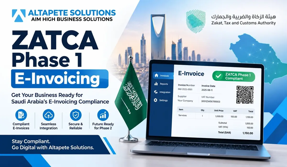 ZATCA Phase 1 E-Invoicing solution by Altapete Solutions in Saudi Arabia