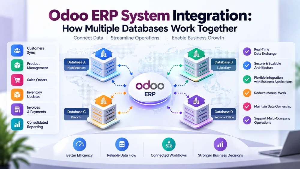 Odoo ERP system integration connecting multiple databases and business workflows