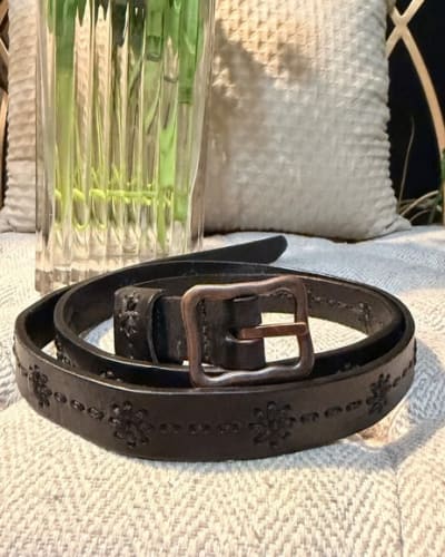 Dockers Black Floral Stitch Leather Belt