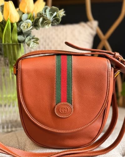 Gucci vintage caramel Brown Crossbody Bag with Green and ...
