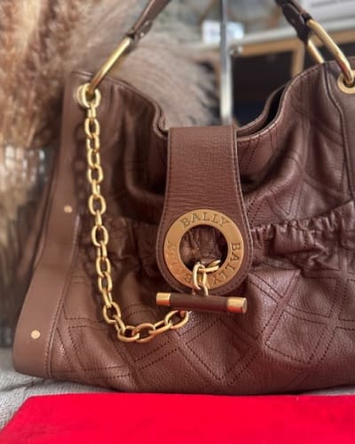 Bally Quilted Brown Leather Shoulder Bag with Gold Chain