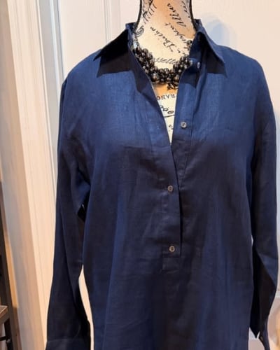 Valentino Jeans Elegant Deep Blue linen Shirt