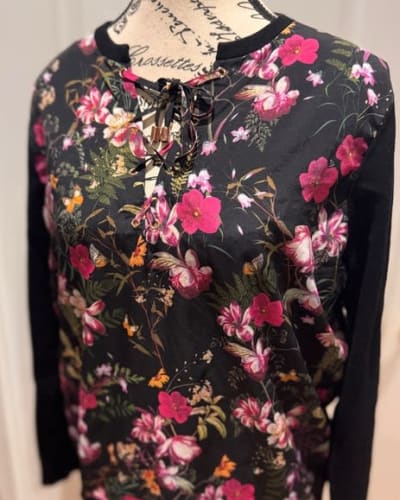 Ted Baker Black Floral Blouse with Pink Highlights