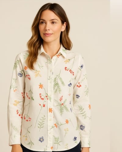 Laura Ashley Floral Blouse with Orange and Green Accents