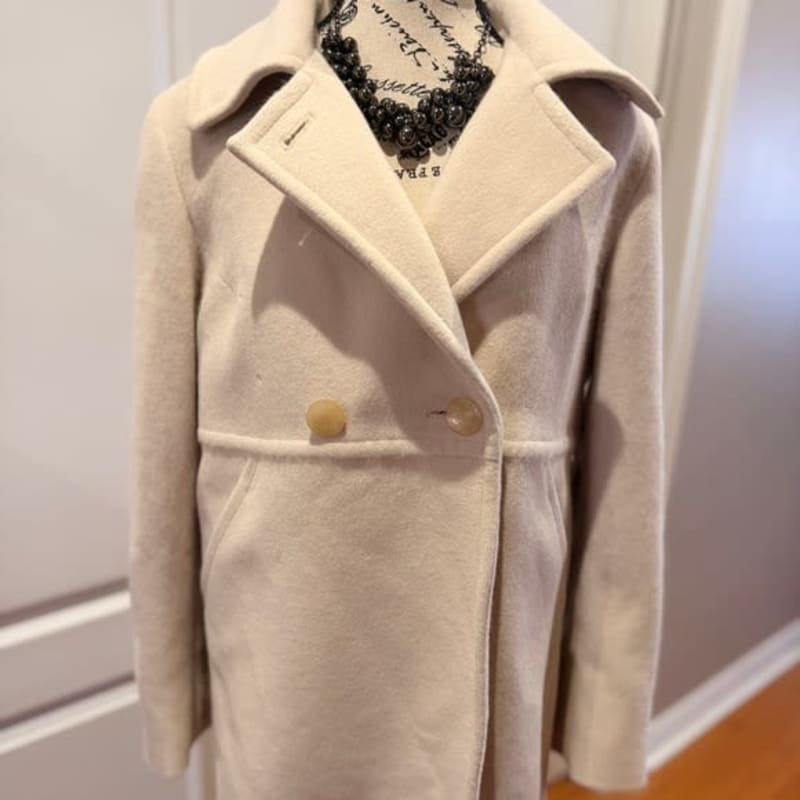 Cole Haan Angora&Wool Cream Double-Breasted Pea Coat