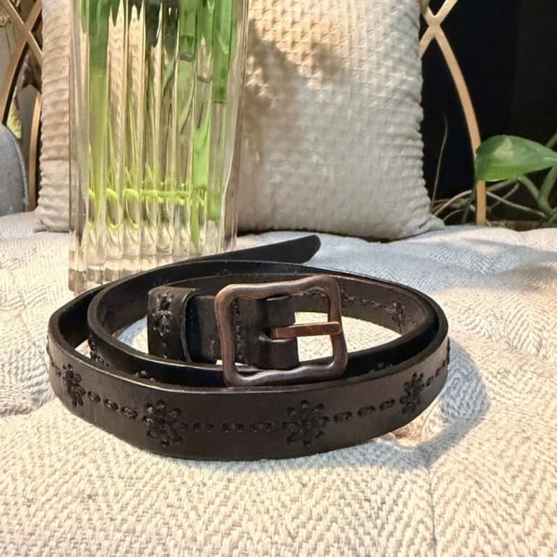 Dockers Black Floral Stitch Leather Belt