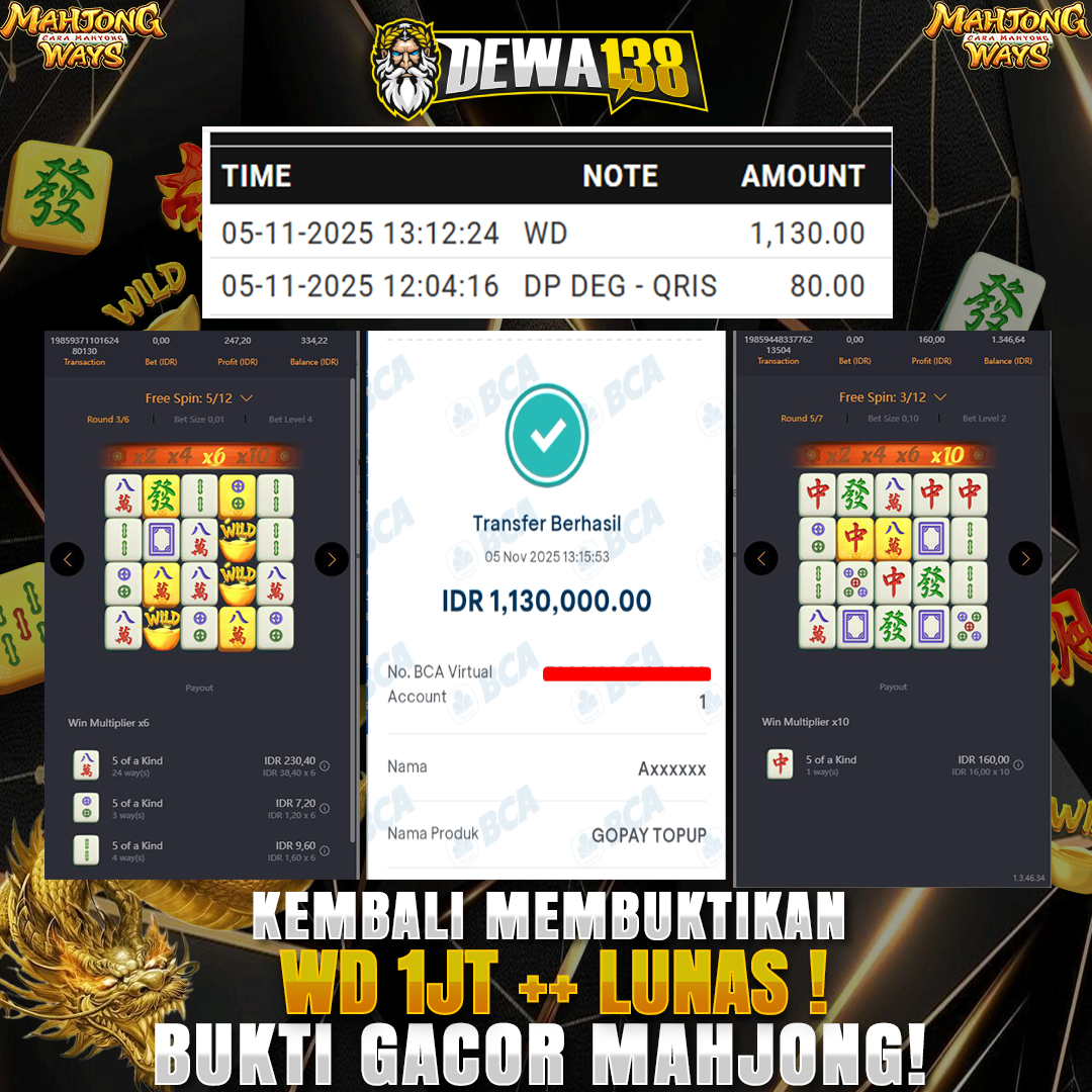 DEWA138 Depo 200 Ribu Langsung Cair 1,1 Juta
