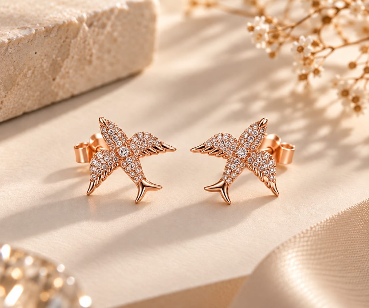 Rose Gold Flying Bird Studs — photo 1 of 3